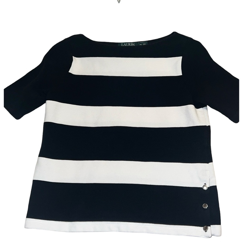 Ralph Lauren Black & White Bold Stripe Blouse Career Office Wear Size P …